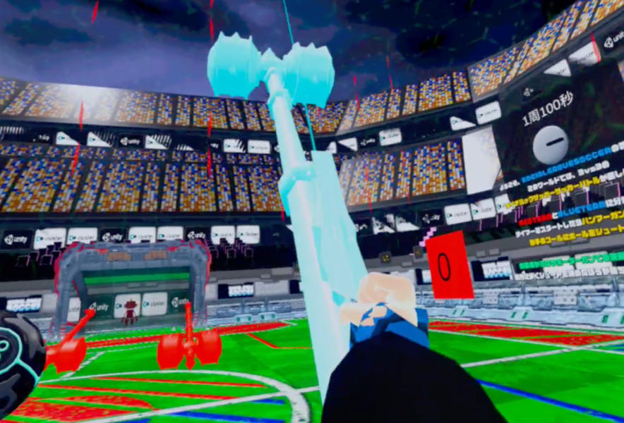 VR内でハンマーを使って3vs3のサッカーをプレイ【Clusterワールド紹介
